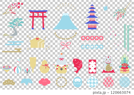 Colorful lucky charm illustration set New Year's card illustration material 120663074