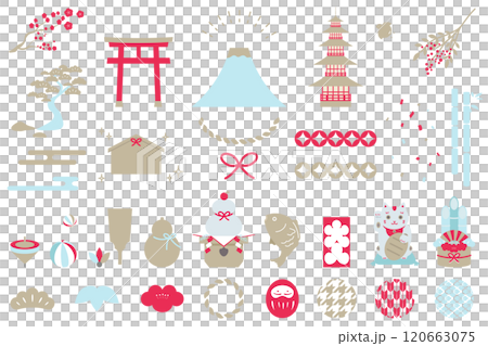 Simple illustration set of lucky charms New Year's card illustration material 120663075