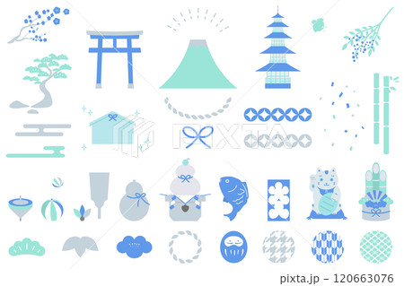 シンプルな縁起物のイラストセット 年賀状イラスト素材 シンプルな縁起物のイラストセット 年賀状イラスト素材 120663076