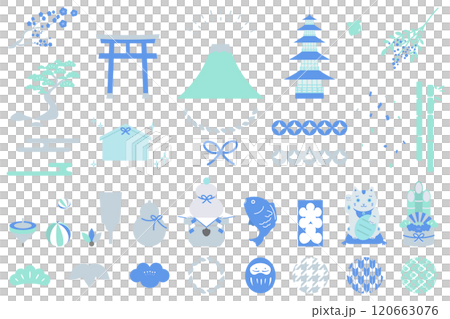 シンプルな縁起物のイラストセット 年賀状イラスト素材 シンプルな縁起物のイラストセット 年賀状イラスト素材 120663076
