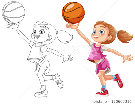 Girl Playing Basketball Illustration Girl Playing Basketball Illustration 120663316