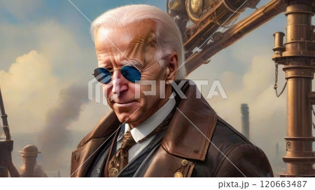 Portrait of a man in steampunk style. Steampunk universe, subculture. High quality illustration 120663487