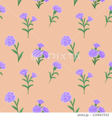 Seamless pattern with purple carnations On Orange background 120663502
