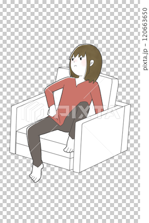 気怠げにソファーへ座る女の子 120663650