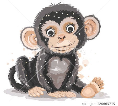 Cute little sitting monkey isolated on white background. Cartoon illustration Cute little sitting monkey isolated on white background. Cartoon illustration 120663715