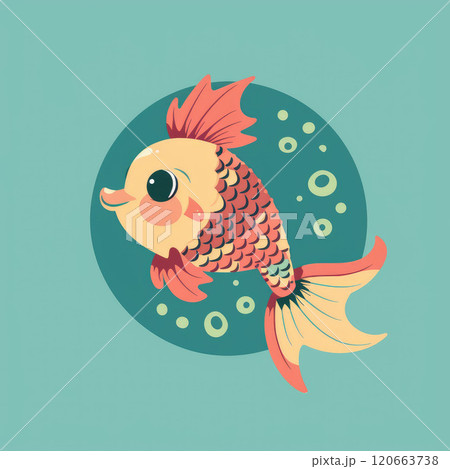 Cute gold fish in the water. Baby character illustration 120663738