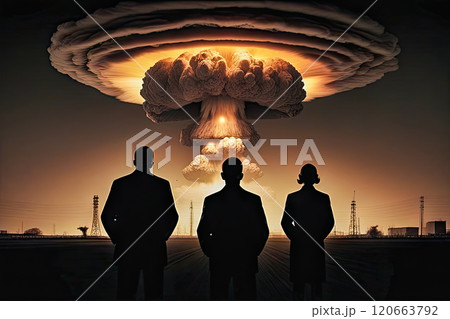 People stand and watch the nuclear detonation of a mushroom-shaped atomic bomb People stand and watch the nuclear detonation of a mushroom-shaped atomic bomb 120663792