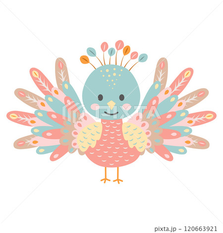 Cute peacock isolated on white background. Cartoon nursery art baby character. Cute peacock isolated on white background. Cartoon nursery art baby character. 120663921