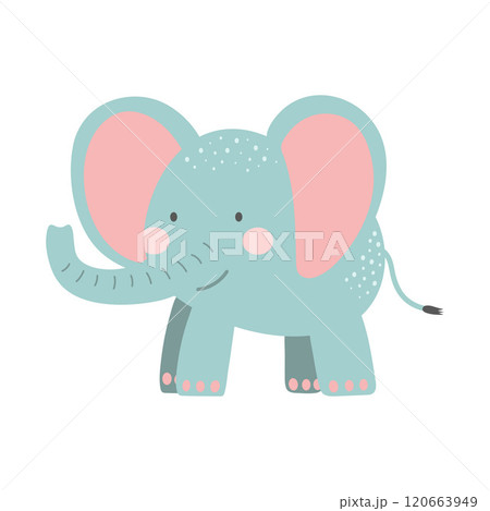 Cute elephant isolated on white background. Cartoon nursery art baby character. Cute elephant isolated on white background. Cartoon nursery art baby character. 120663949