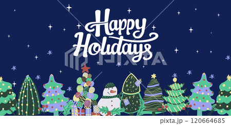 Festive hand-drawn vector illustration with holiday elements including gifts, candles, ornaments, food, and Happy Holidays text. Perfect for greeting cards, seasonal designs, and winter celebrations. Festive hand-drawn vector illustration with holiday elements including gifts, candles, ornaments, food, and Happy Holidays text. Perfect for greeting cards, seasonal designs, and winter celebrations. 120664685