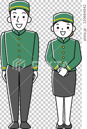 飯店男女工作人員面向前方站立 120664842