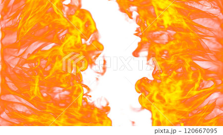 3d illustration. Tongues of flame from two sides on a white background.  120667095