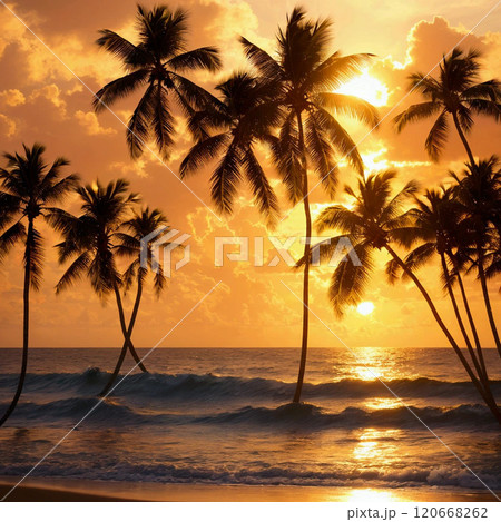 ヤシの木と夕焼け ヤシの木と夕焼け 120668262