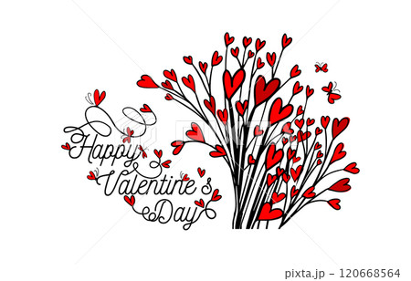 Valentine's Day Card. Bouquet with Hearts. Romantic background. hand drawn. Not AI, Vector illustration 120668564
