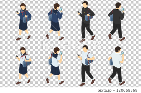 等距插畫：行走的智慧型手機（國中生） 120668569