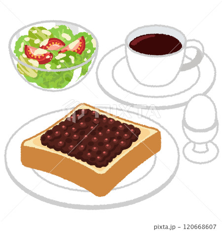 喫茶店のモーニングセット（小倉トースト）のイラスト 120668607