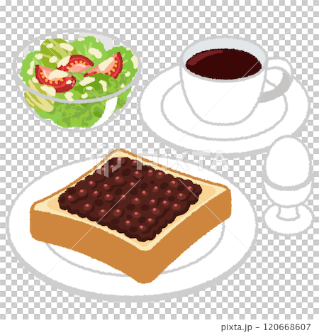 喫茶店のモーニングセット（小倉トースト）のイラスト 120668607