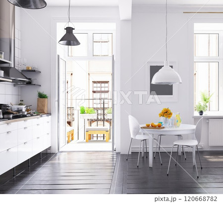 modern scandinavian style kitchen interior. modern scandinavian style kitchen interior. 120668782
