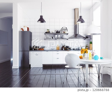 modern scandinavian style kitchen interior. modern scandinavian style kitchen interior. 120668788