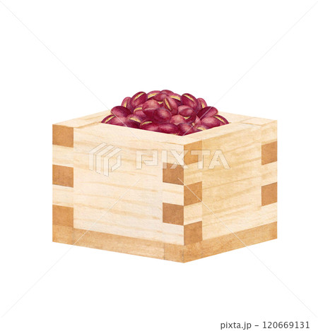 水彩手書きの枡に入ったあずきのラスターイラスト 120669131