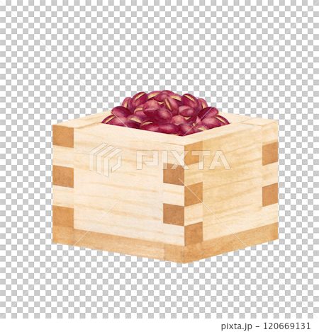 水彩手書きの枡に入ったあずきのラスターイラスト 120669131