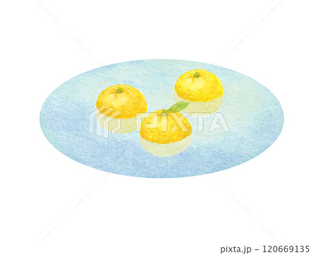 水彩手書きの柚子湯のイメージのラスターイラスト 120669135