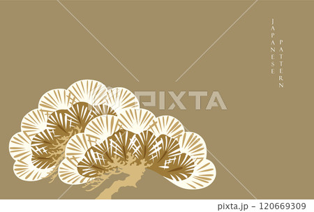 Japanese background with Asian traditional icon vector. Elegant bonsai tree or pine tree elements. Natural art with brown background in vintage style Japanese background with Asian traditional icon vector. Elegant bonsai tree or pine tree elements. Natural art with brown background in vintage style 120669309