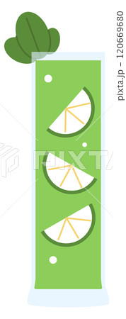 A green drink with lime slices in it A green drink with lime slices in it 120669680
