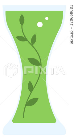 A tall green vase with a leafy design on it A tall green vase with a leafy design on it 120669681