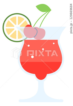 A glass of red liquid with a cherry on top A glass of red liquid with a cherry on top 120669684