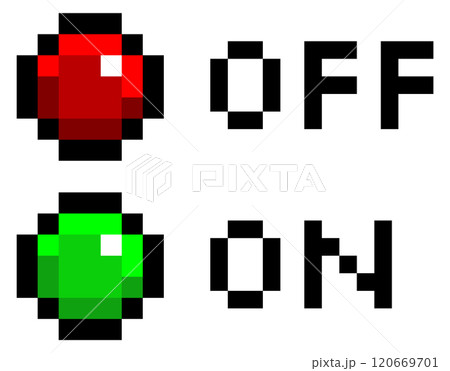 Two buttons, one green and one red, with the word OFF on the right 120669701