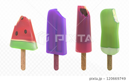 3d bite popsicle vector. Summer fruit ice cream 120669749