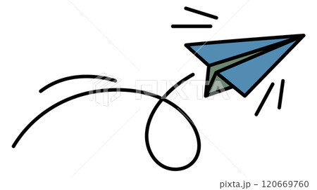A blue paper airplane is flying through the air A blue paper airplane is flying through the air 120669760