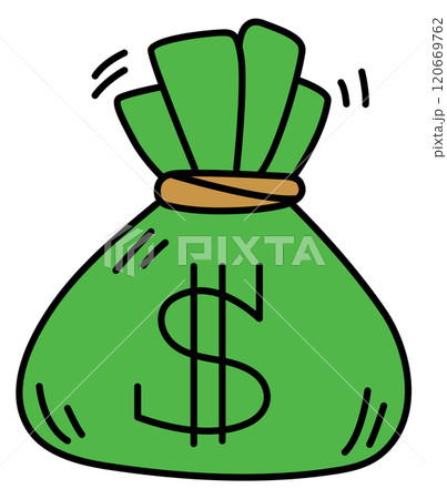 A green bag with a dollar sign on it 120669762