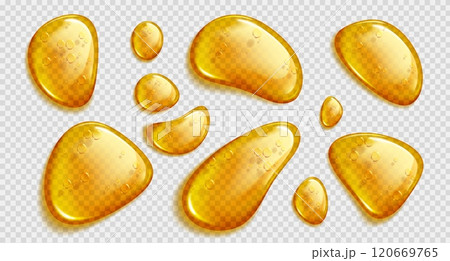 Transparent golden liquid droplets 120669765