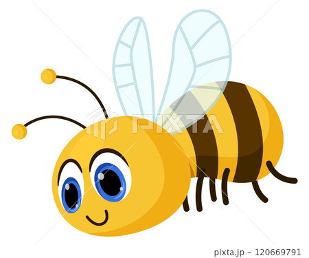 A cartoon bee with its wings spread out and a smile on its face 120669791
