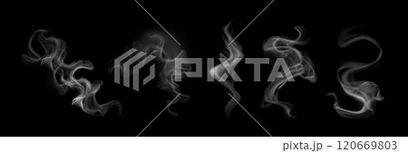 Smoke clouds set isolated on black background 120669803
