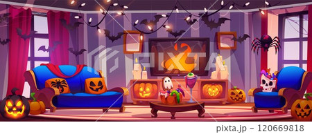 Room interior in house for Halloween party vector Room interior in house for Halloween party vector 120669818