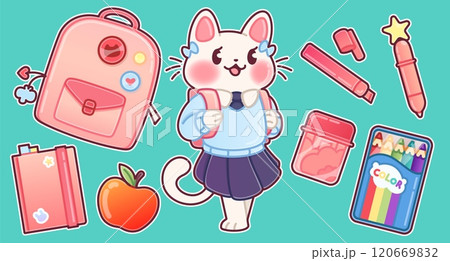 Back to school sticker with cute stationery vector 120669832