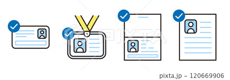 身分証明書のアイコン。運転免許証、パスポート、マイナンバーカード、IDカードなど。本人確認のベクター 120669906
