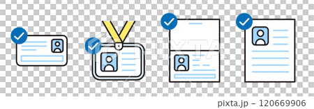 身分証明書のアイコン。運転免許証、パスポート、マイナンバーカード、IDカードなど。本人確認のベクター 120669906