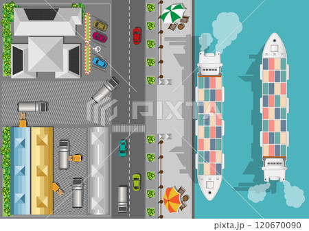 Top view of Cargo ship full of standard shipping containers. Top view of Cargo ship full of standard shipping containers. 120670090