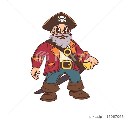 Cartoon pirate, corsair sailor cheerful character. Filibuster sailing ship crew skipper or captain comical isolated vector personage, corsair bandit boatswain or Caribbean pirate sailor happy mascot 120670684