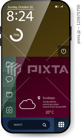 Minimalist Mobile Operating System Interface with Weather and Time Display 120670700