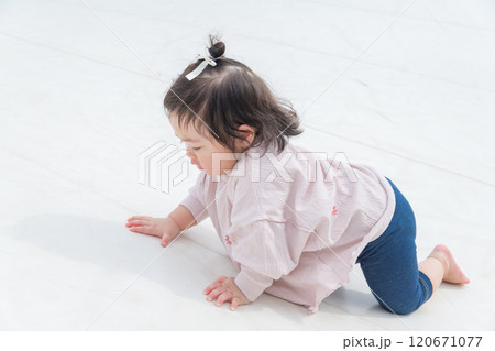 【巨大な遊具ではいはいする乳幼児】 120671077