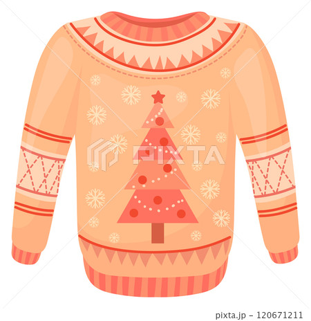 Christmas tree pullover cartoon icon. Seasonal sweater 120671211