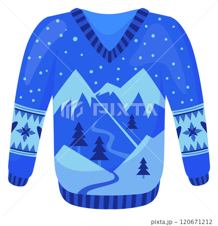 Cozy blue pullover cartoon icon. Warm sweater 120671212