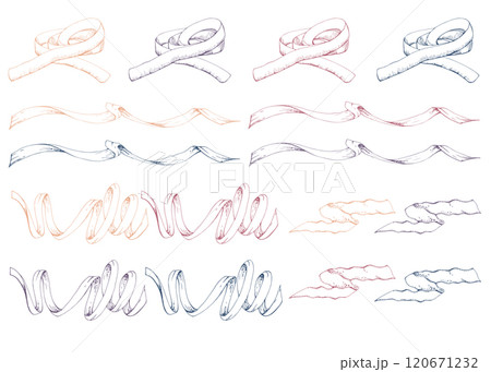 Ribbon lace braid zigzag tassel, sewing craft embroidery supplies. Hand drawn ink vector illustration. Set of isolated objects on white background. Design atelier, tailor, hobby shop, fashion boutique Ribbon lace braid zigzag tassel, sewing craft embroidery supplies. Hand drawn ink vector illustration. Set of isolated objects on white background. Design atelier, tailor, hobby shop, fashion boutique 120671232