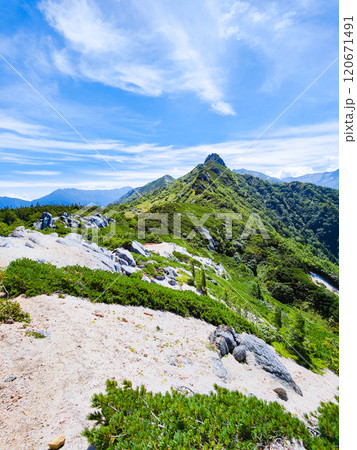夏の烏帽子岳・南沢岳登山（烏帽子岳～南沢岳：烏帽子岳方面の眺め） 120671491