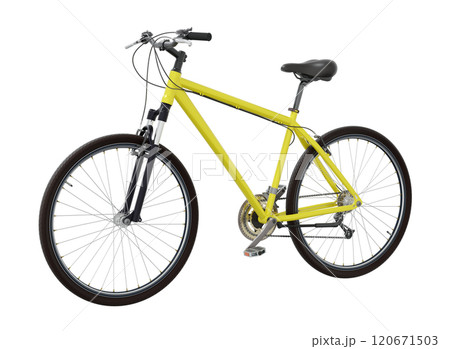 Yellow bicycle, side front view isolated on white background, 3D illustration 120671503